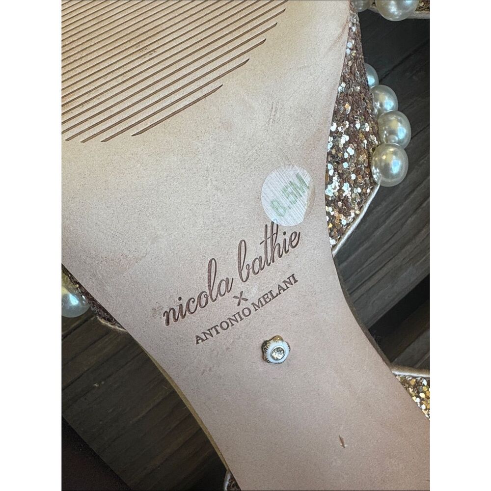 Nicola Bathie x Antonio Melani Bebe Ankle Strap Glitter Pearl pumps in rose gold - Picture 8 of 10